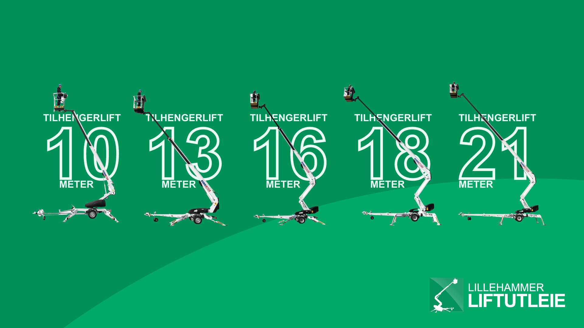 Tilhengerlifter fra 10 til 21 meter arbeidshøyde fra Lillehammer Liftutleie